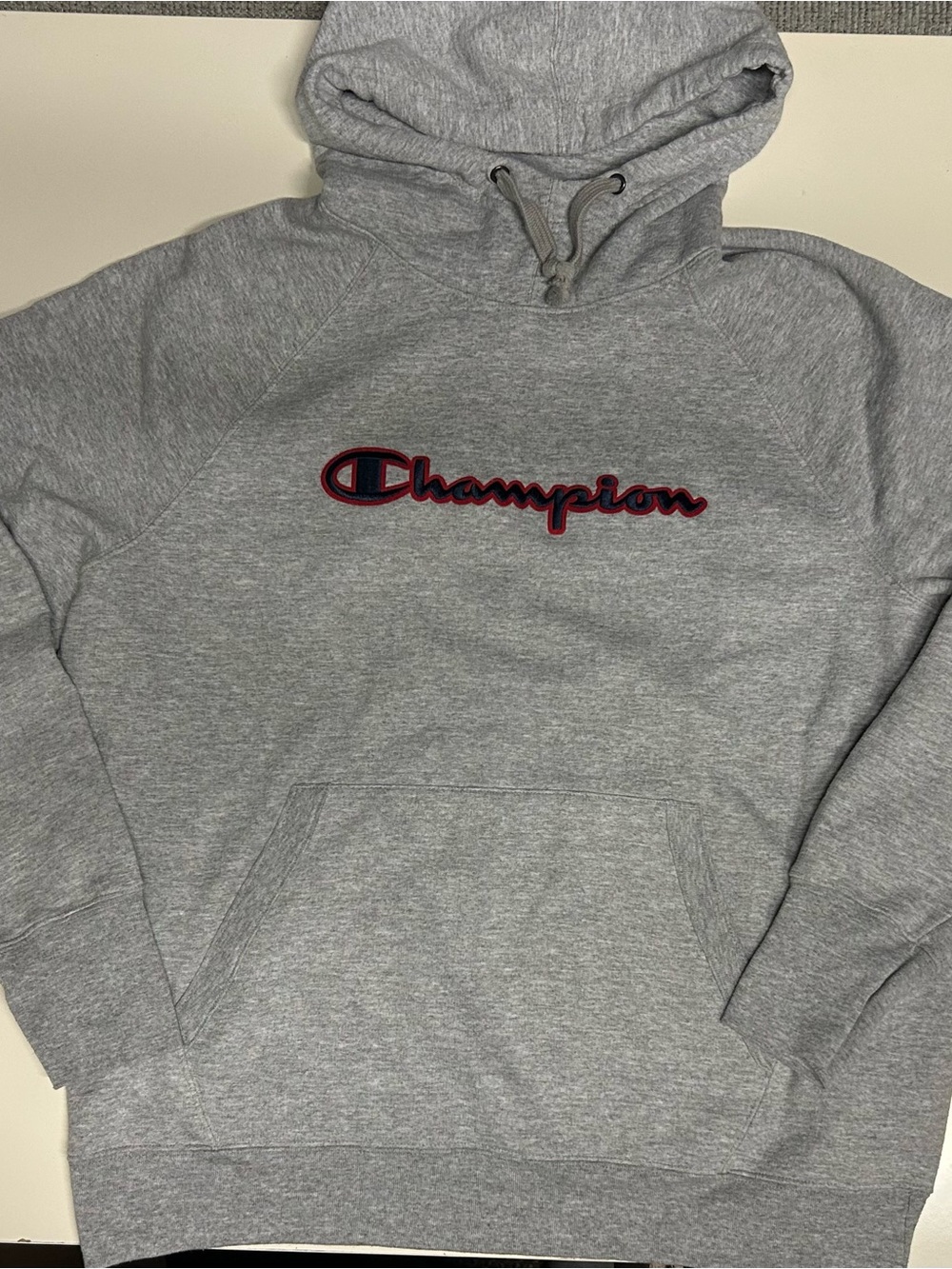 Champion Gray Hooded Sweatshirt with Script Logo